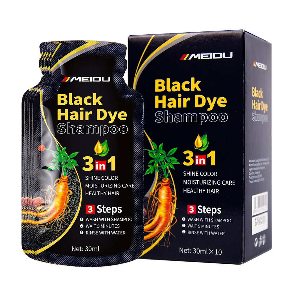 Shampoing 3 en 1 pour teinture capillaire, 30ml, assombrissant instantané, gris à noir, Polygonum Multiflorum, couverture de couleur naturelle pour femmes