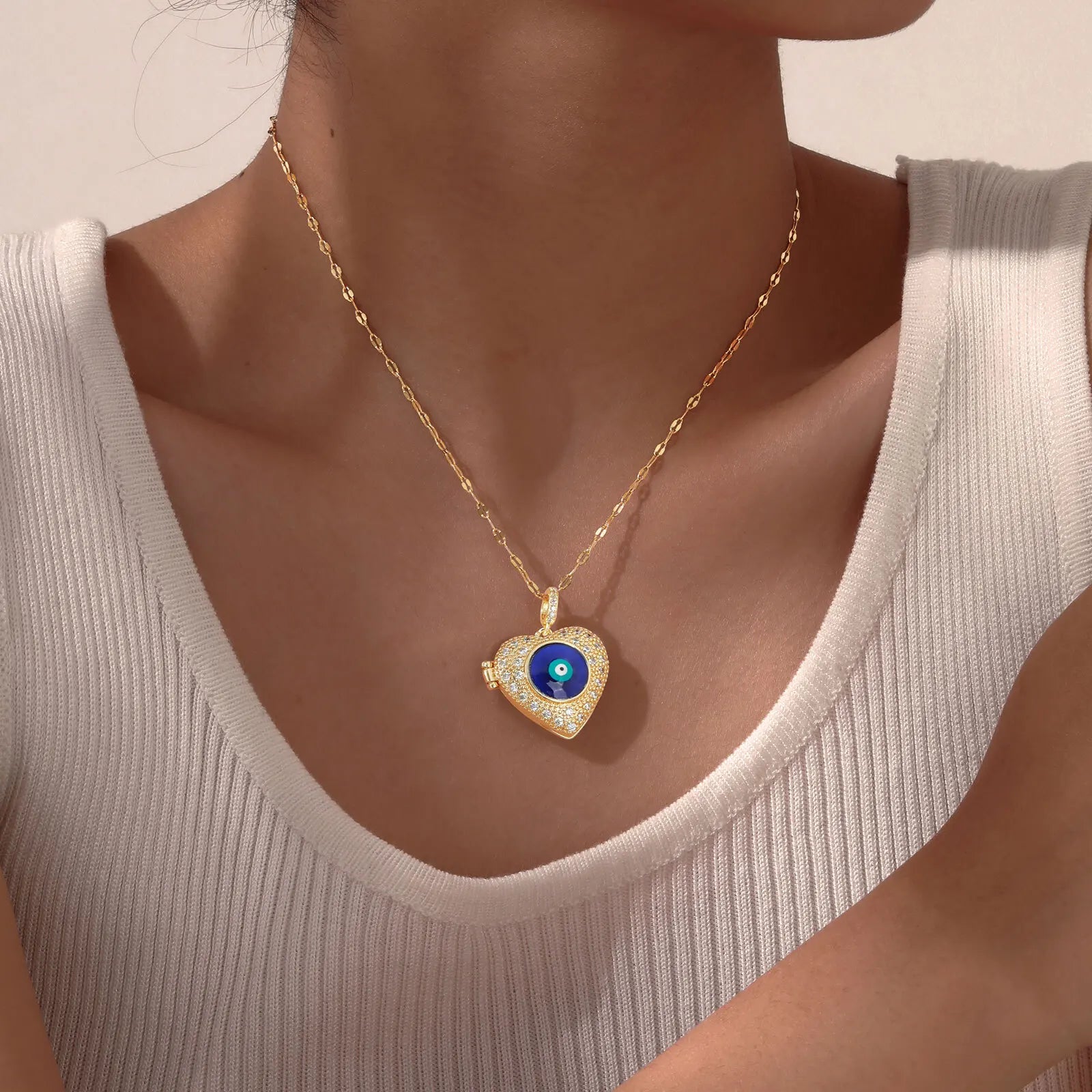Collier Mauvais Œil en Acier Inoxydable pour Femme, Pendentif Personnalisé avec Photo, Bijoux Cadeaux
