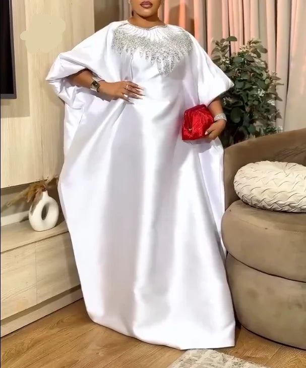 Robe boubou  africaine, broderie de paillettes, coupe ample, manches bouffantes, fête de mariage, 2026