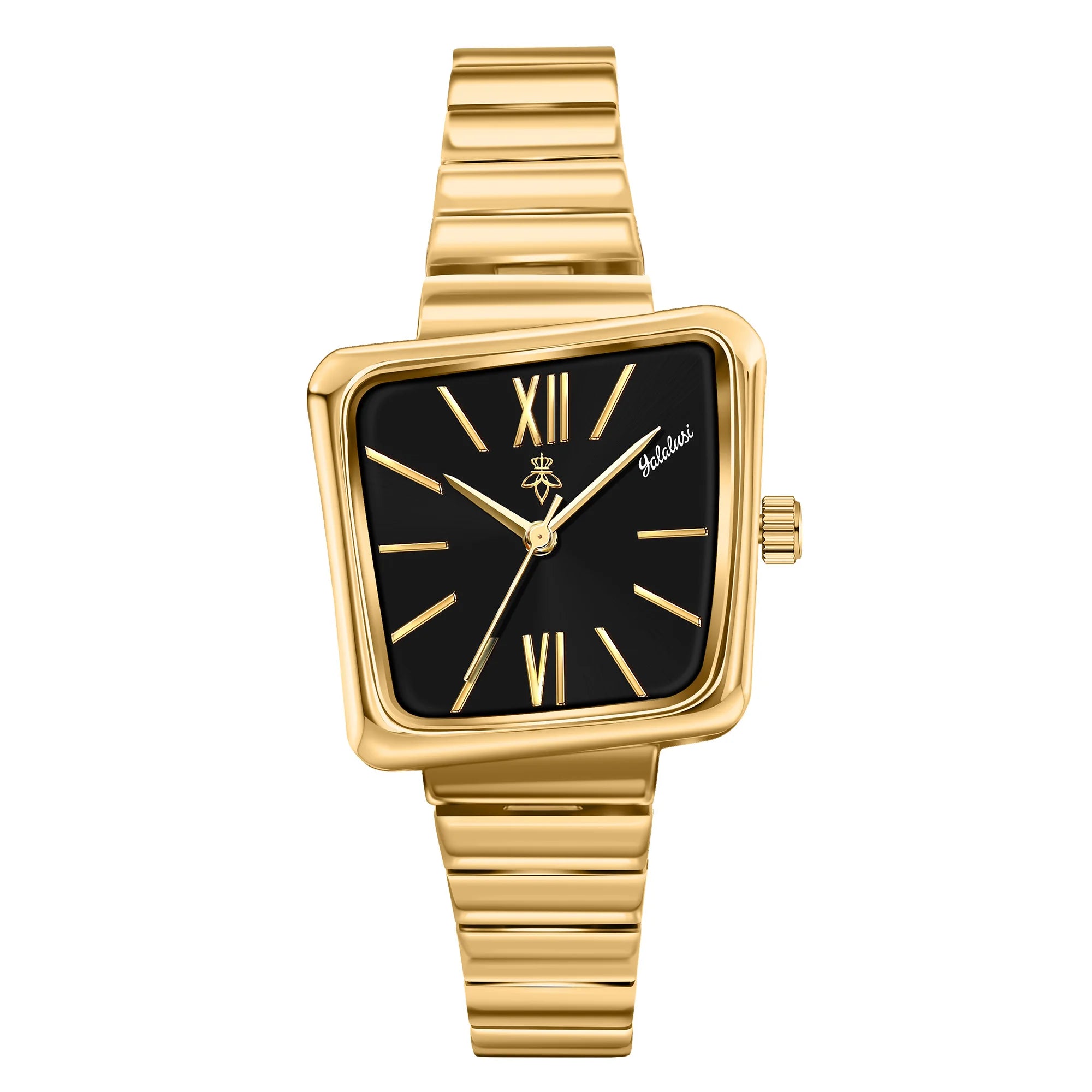 YaLaLuSi Montre à quartz dorée personnalisée pour femme Boîte cadeau de luxe au design minimaliste plaqué or incluse Cadeau parfait pour les femmes