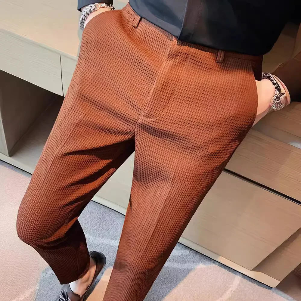 Pantalon de costume à carreaux pour hommes, tendance, haut de gamme, amincissant, décontracté, Business, jambes droites, pour l'été, léger et respirant