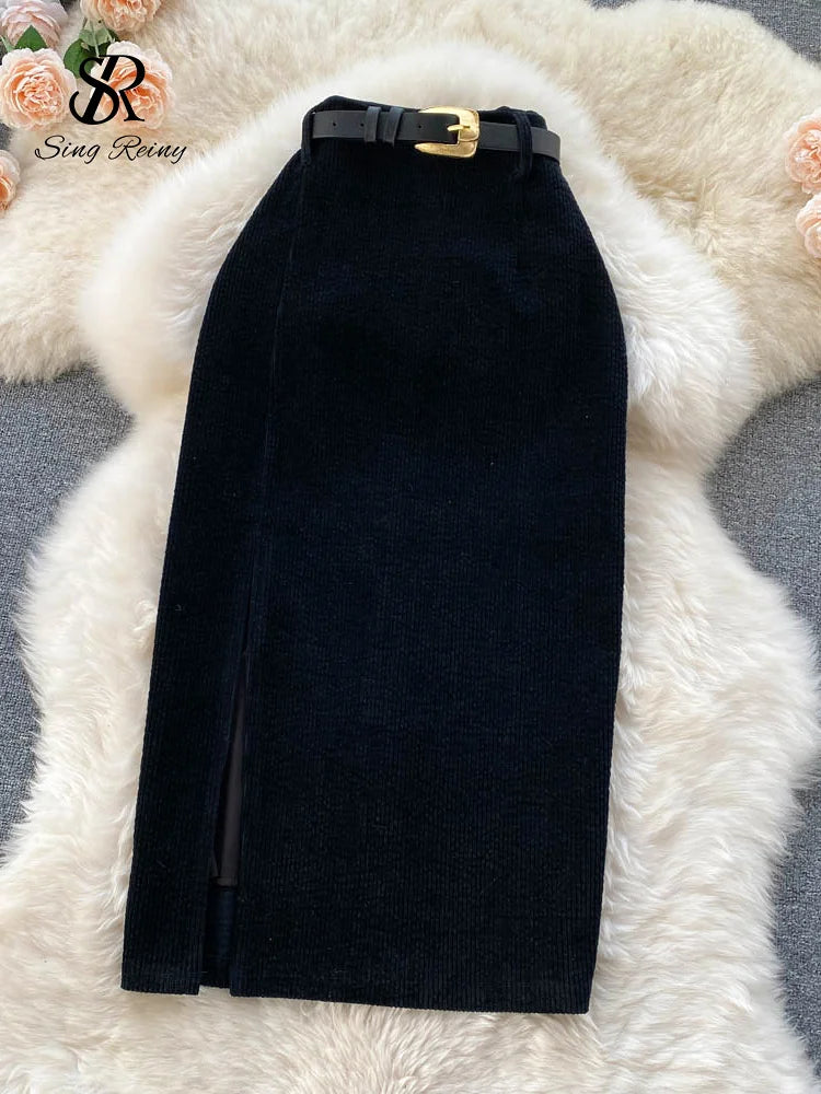 Jupe Femmes Sexy longue en velours côtelé mince épais Streetwear mode Vintage jupe moulante
