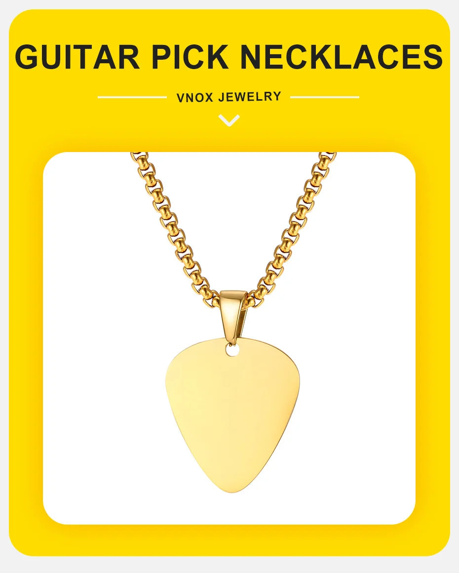 colliers de plectres de guitare avec nom personnalisé gratuit, pendentif de plectre de guitare personnalisé avec chaîne de boîte, cadeau pour les amoureux de la musique