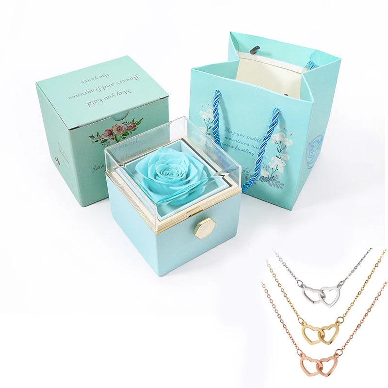 Boîte à bijoux en forme de Rose,cadeaux de saint-valentin ,collier personnalisé, pendentif de mariage