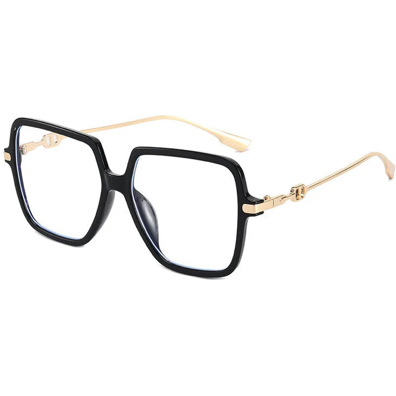 Lunettes plates Anti-lumière bleue pour femmes, lentille HD, mode luxe, monture rectangulaire en métal, monture de lunettes