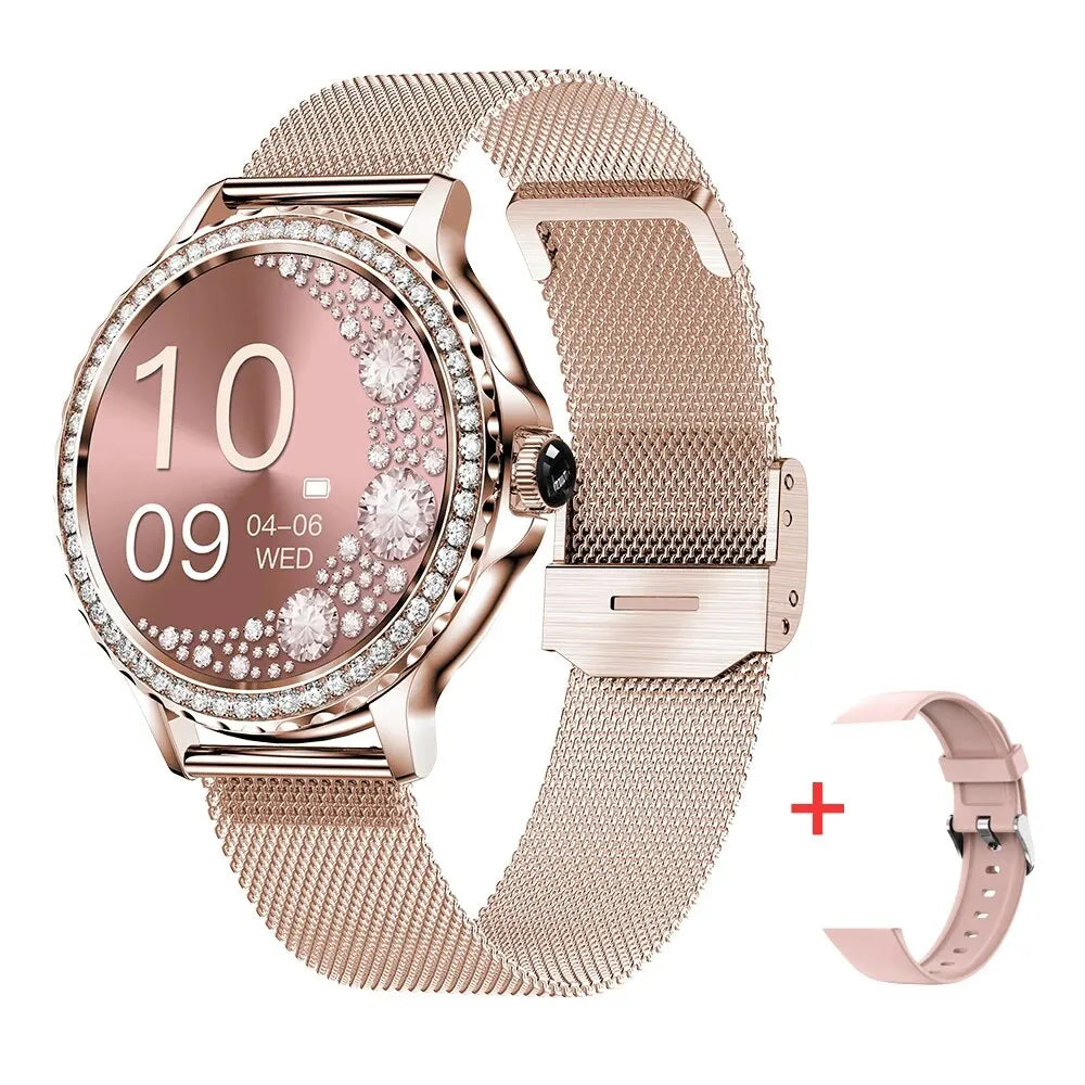 montre intelligente or Rose Bluetooth appel dame 100 + Mode sport Fitness moniteur de santé femmes Smartwatch pour IOS Android NX19