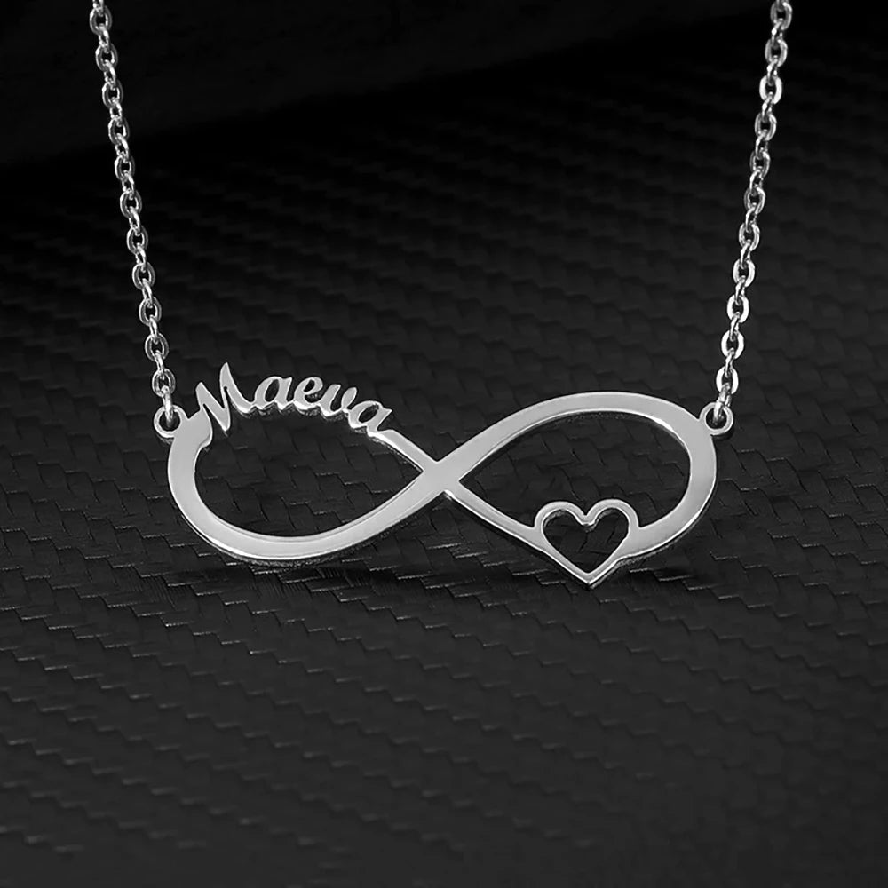 Colliers infini personnalisés à Double cœur et deux noms pour femmes, pendentif en acier inoxydable, bijoux personnalisés, cadeau