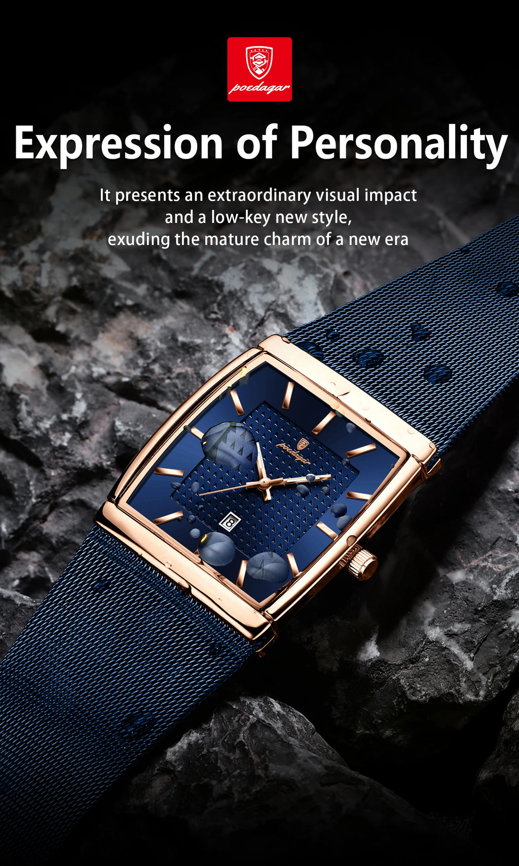 Top luxe hommes montre en acier inoxydable maille Date étanche lumineux homme montre-bracelet décontracté Rectangle Quartz hommes montres