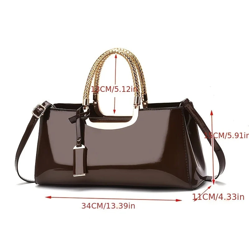 Pochette de soirée élégante – Sac à main finition brillante de couleur unie avec fermeture à glissière et doublure en polyester pour fêtes et mariages