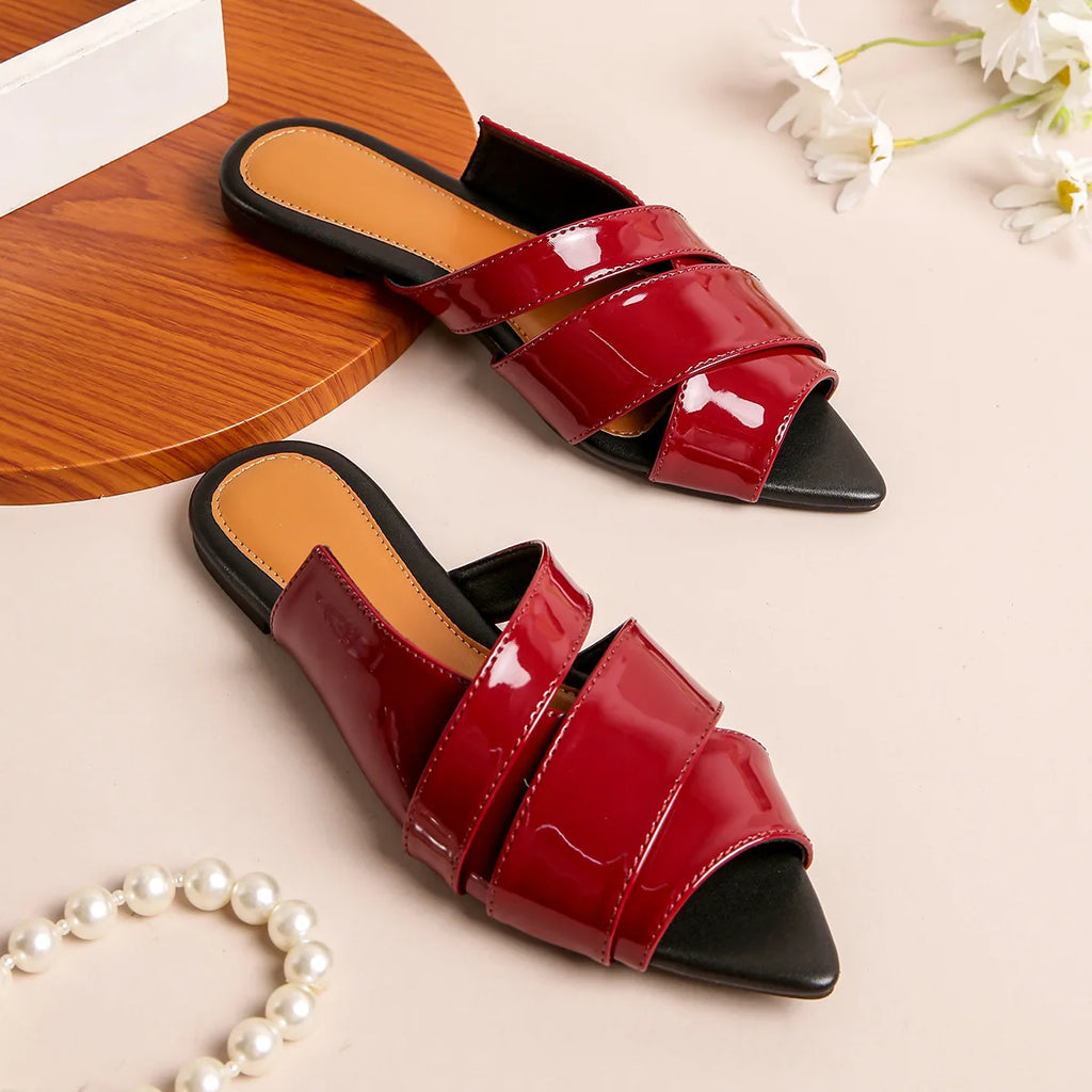 Tongs pointues en caoutchouc PU TPR Rome pour femmes, pantoufles plates, en  tissu, 2026