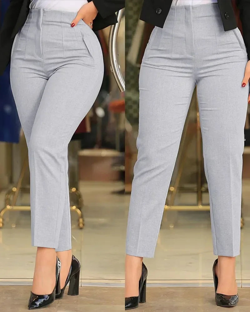 Pantalons de mode décontractés unis pour femmes Taille haute