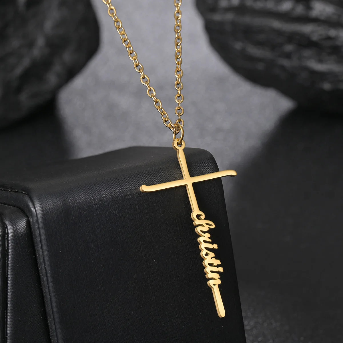 collier personnalisé avec nom et croix en acier inoxydable pour femmes et hommes, pendentif en Zircon, bijoux à la mode, cadeau d'anniversaire