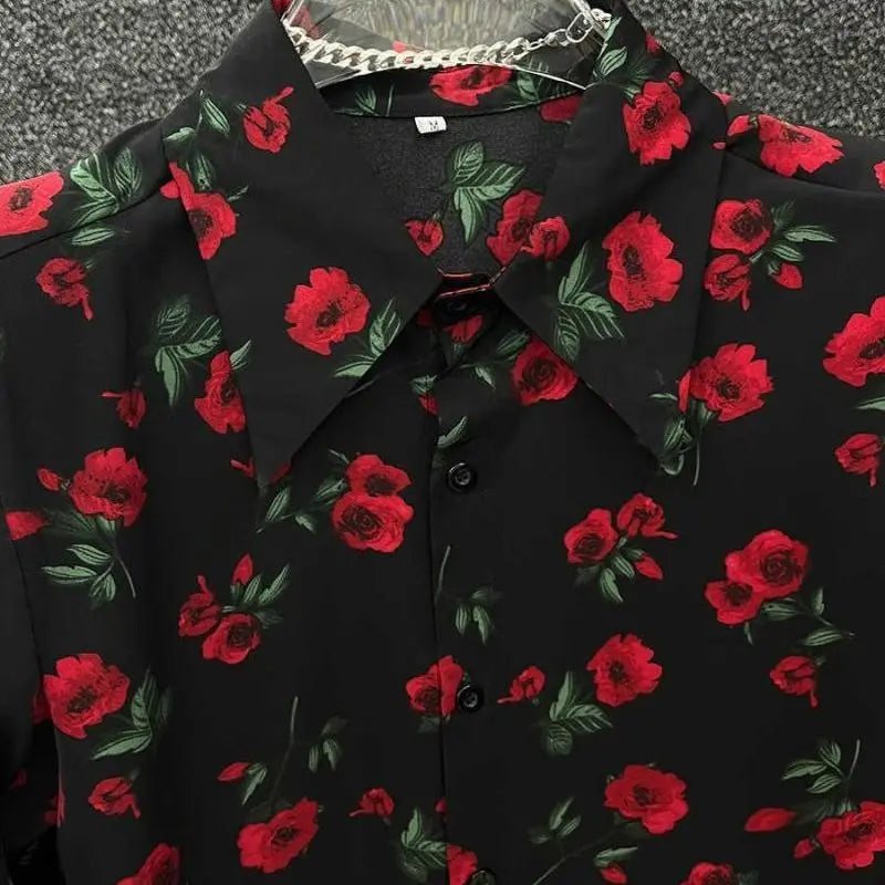 Chemise ample respirante pour homme ,motif flore, col carré imprimé Style Wasteland