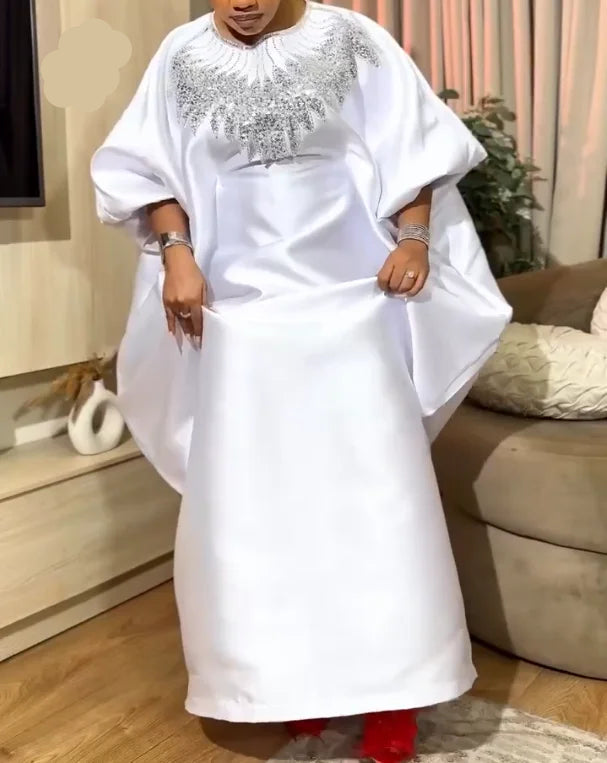 Robe boubou  africaine, broderie de paillettes, coupe ample, manches bouffantes, fête de mariage, 2026