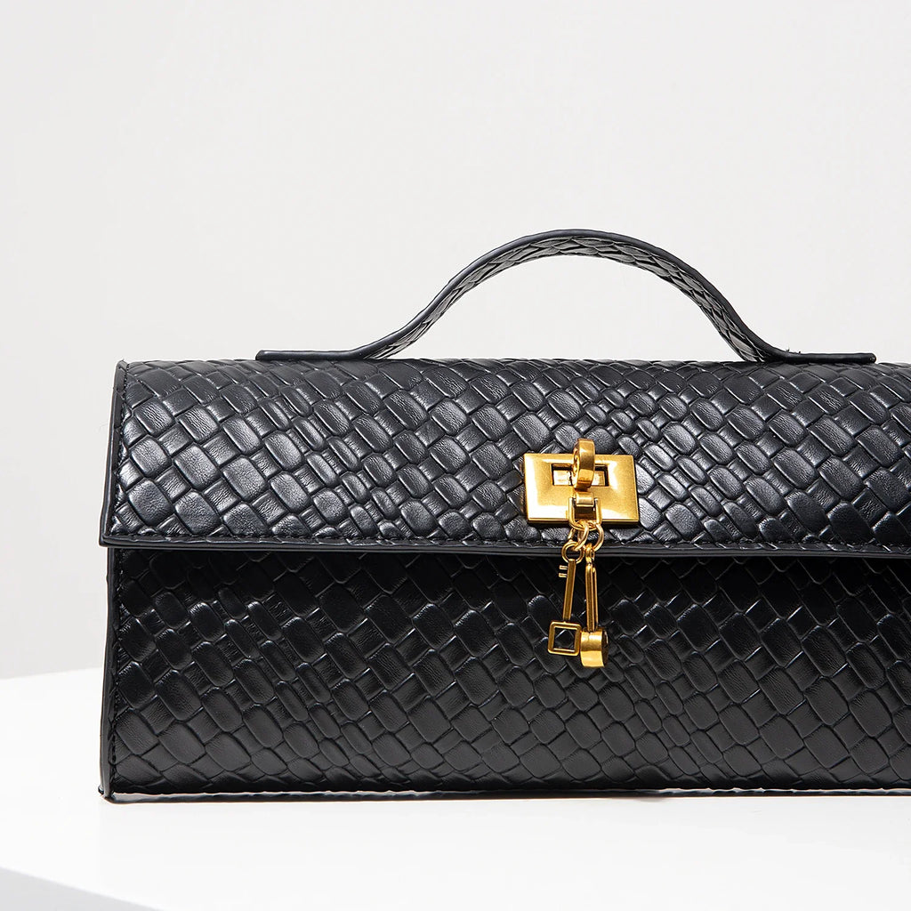 Sac à main rectangulaire tissé en simili cuir rétro, pochette pour femme, avec fermeture éclair, sac de dîner élégant, portefeuille rouge vin