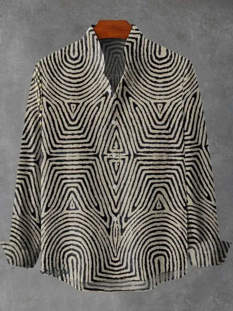 Chemise à manches longues en laine  imprimé  pour hommes, Style Gentleman, à la mode, col montant, motif  haut élégant, printemps et automne