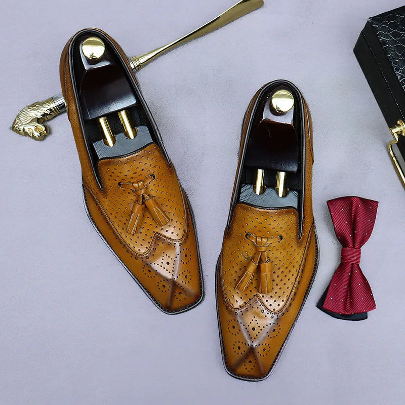 High Quality Men Genuine leather Shoes Moccasins Men's Tassel Loafers Vintage Slip-on Casual Men Social Dress Shoe Plus 38-46