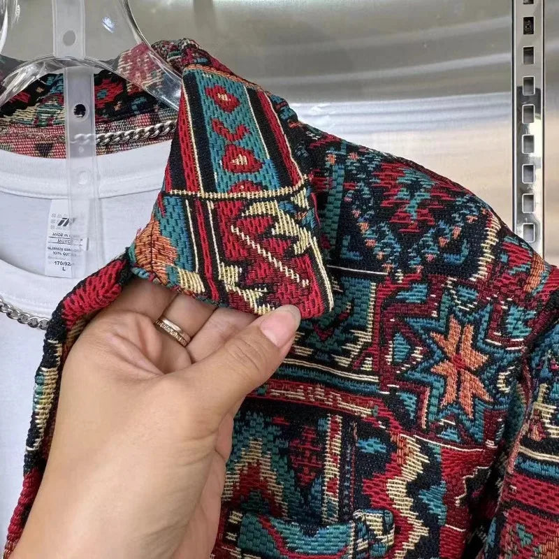 Ensemble pour homme Printemps chemise décontracté veste imprimé couleur Jacquard revers + pantalon