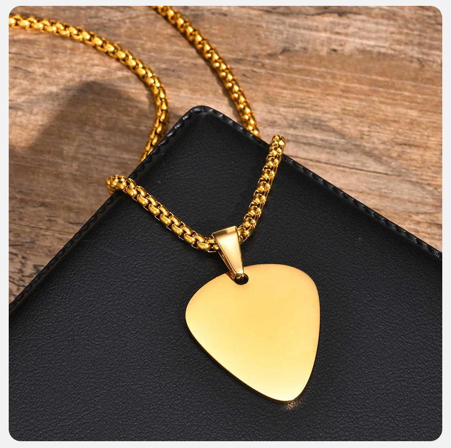 colliers de plectres de guitare avec nom personnalisé gratuit, pendentif de plectre de guitare personnalisé avec chaîne de boîte, cadeau pour les amoureux de la musique