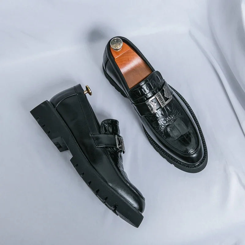 Hommes mocassins d'affaires à semelles épaisses hommes chaussures en cuir ,plate-forme chaussures confortable mode  décontractées