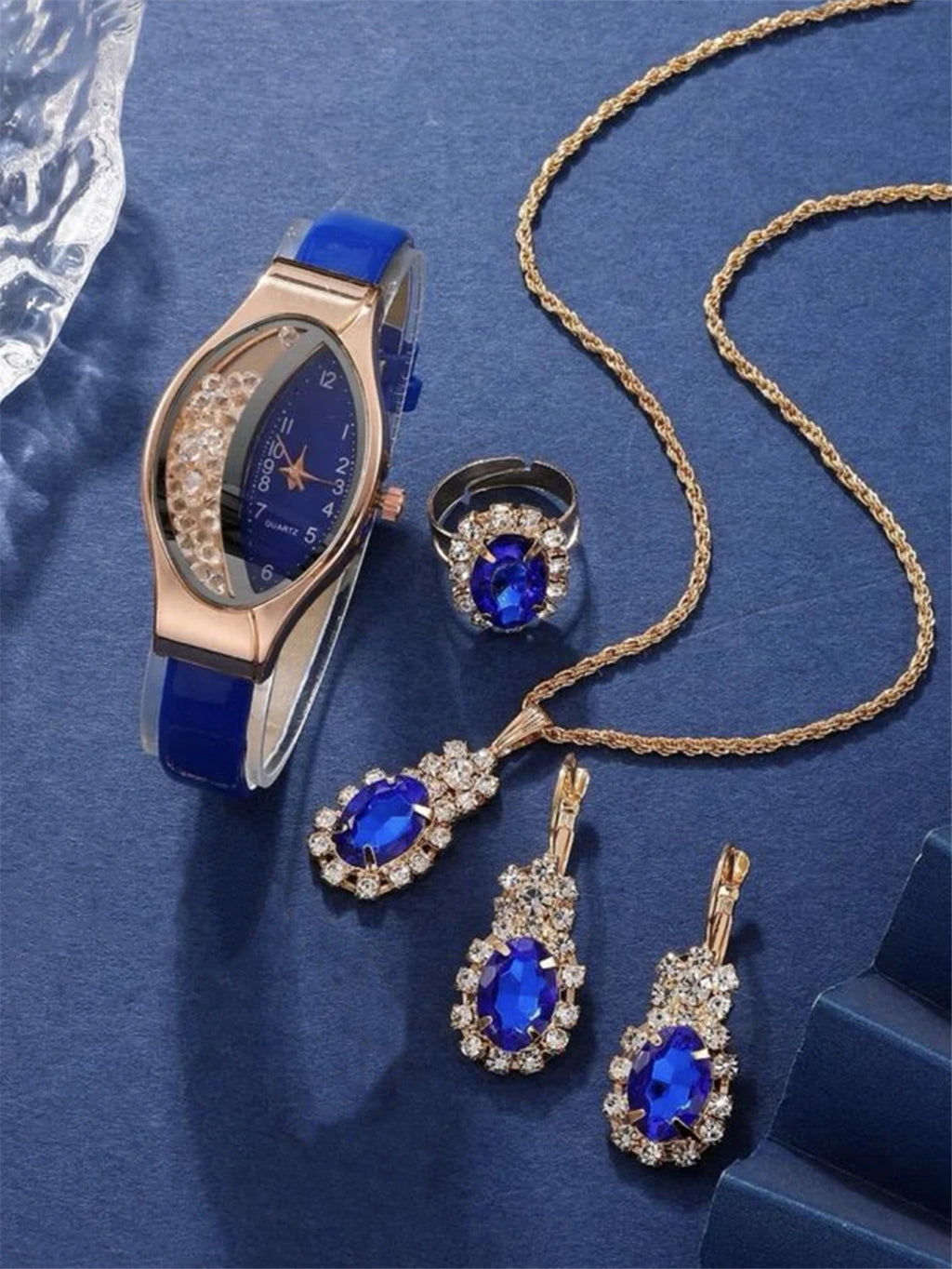 5 pièces ensemble mode femmes Version coréenne polyvalent elliptique Quicksand numérique femmes montre à Quartz montre femmes collier boucles d'oreilles