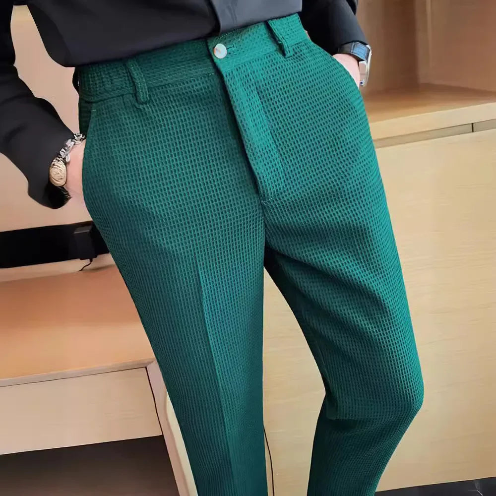 Pantalon de costume à carreaux pour hommes, tendance, haut de gamme, amincissant, décontracté, Business, jambes droites, pour l'été, léger et respirant