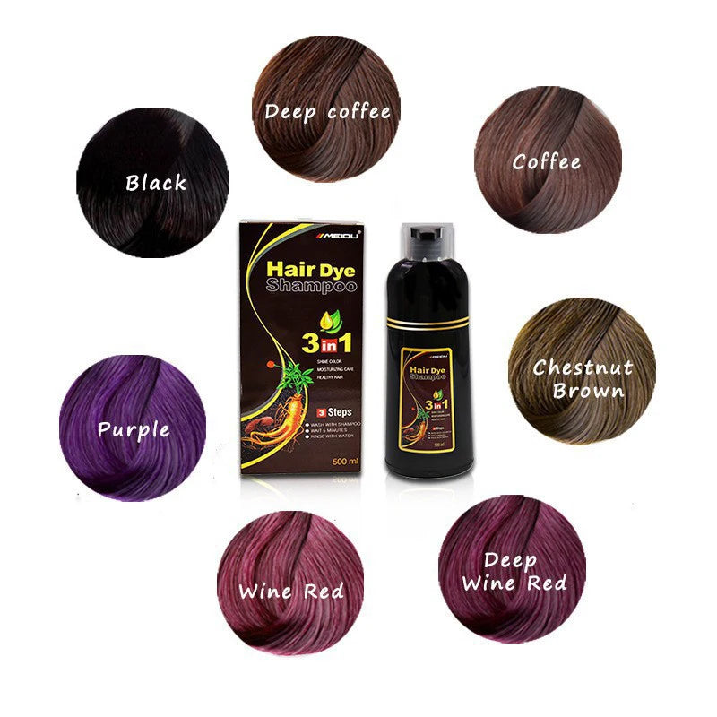 Shampooing à Coloration Instantanée 3 en 1, Teinture pour Cheveux, à Base de Plantes, Brun Violet, Document Noir Naturel, pour Homme et Femme