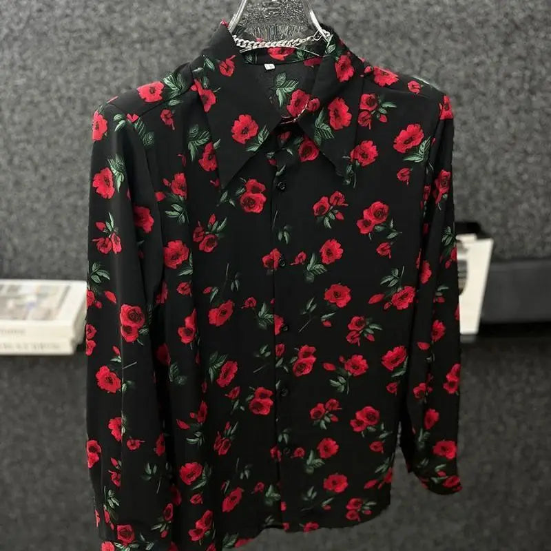 Chemise ample respirante pour homme ,motif flore, col carré imprimé Style Wasteland