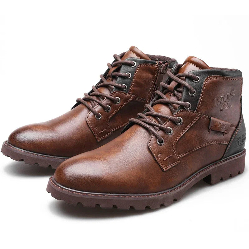Vintage hommes bottes 2026 automne hiver chaussures de haute qualité en cuir avec fermeture éclair