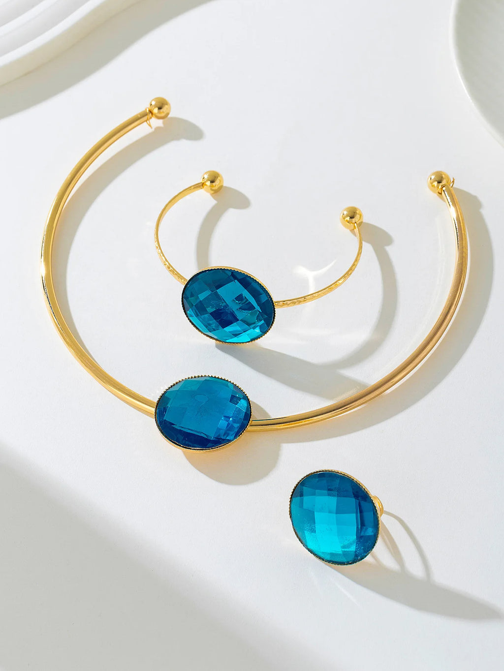 Ensemble bracelet, bague et collier en pierre bleue, accessoires de bijoux simples à la mode, cadeau de fête, nouveau Style 2025