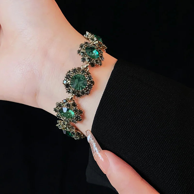 Collier de fleurs en strass pour femmes, cercle vert, Bracelet Vintage médiéval, luxe français, boucles d'oreilles délicates, ensembles de bijoux, vente en gros