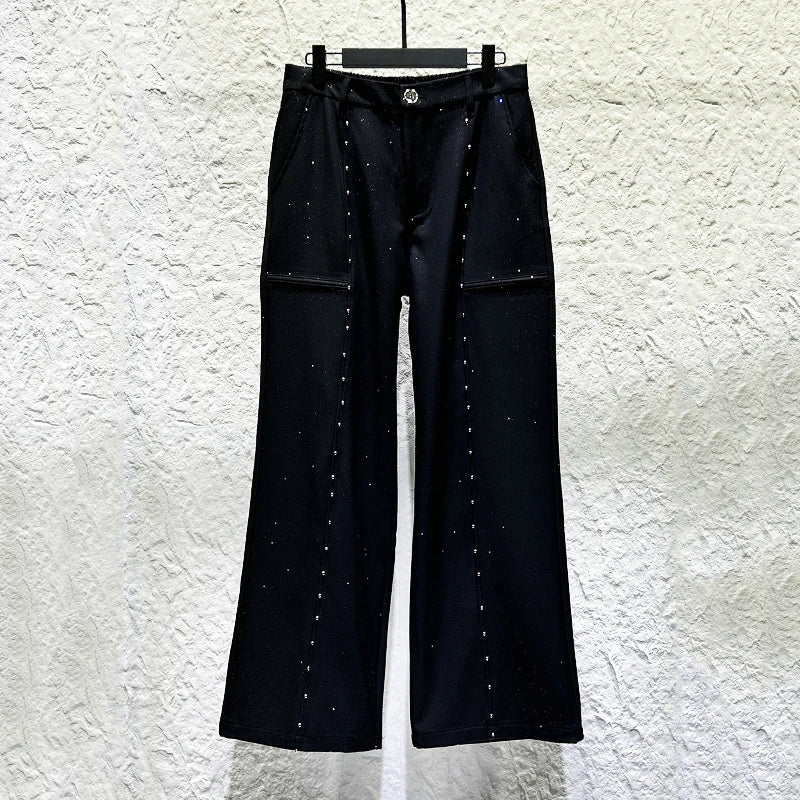 Ensemble de costume pour hommes, veste de costume personnalisée avec boucle en métal, tendance, ample, rivets, pantalon à jambes droites