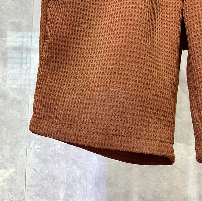 Costumes à manches courtes pour hommes, vestes et Shorts de Style coréen, tissu pied-de-poule Simple et solide, ensembles deux pièces confortables et ajustés
