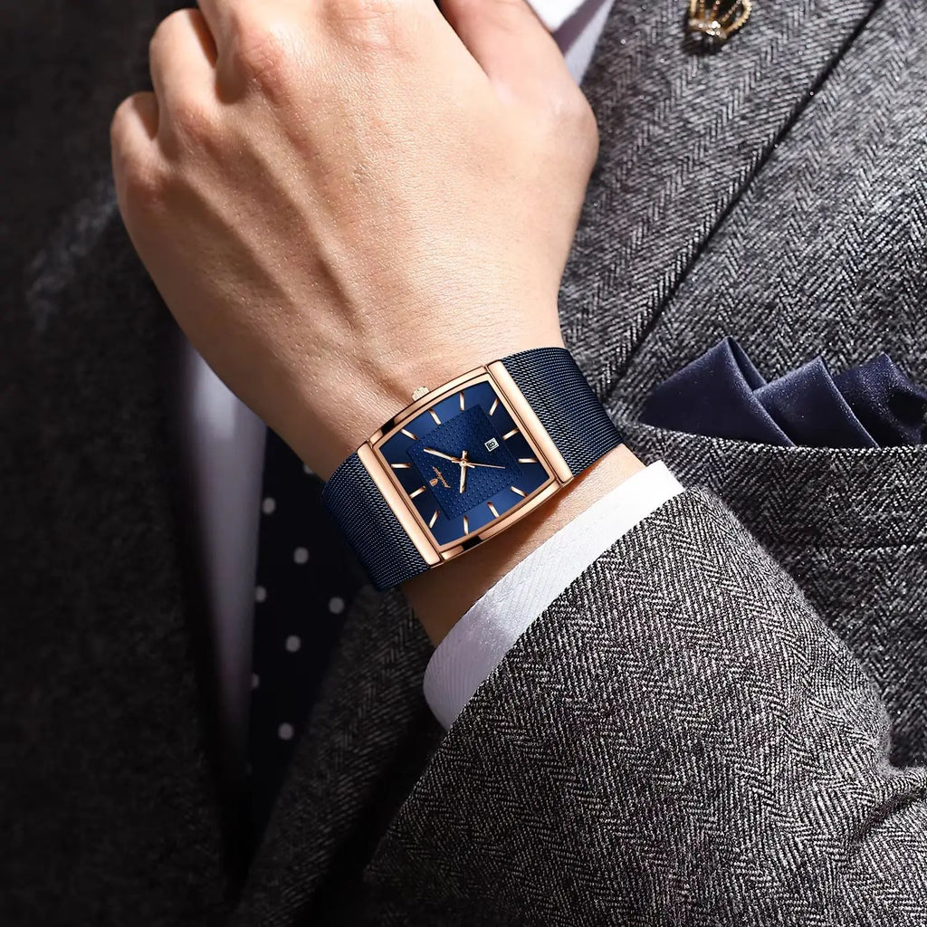 Top luxe hommes montre en acier inoxydable maille Date étanche lumineux homme montre-bracelet décontracté Rectangle Quartz hommes montres