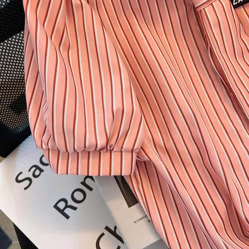 Chemisiers à manches courtes pour femmes, style preppy, boutons rayés, froncé, chic