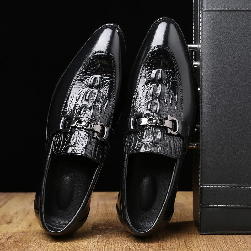 Homme chaussures de luxe Crocodile Grain cuir ,d'affaires sans lacet hommes fête de mariage  décontracté
