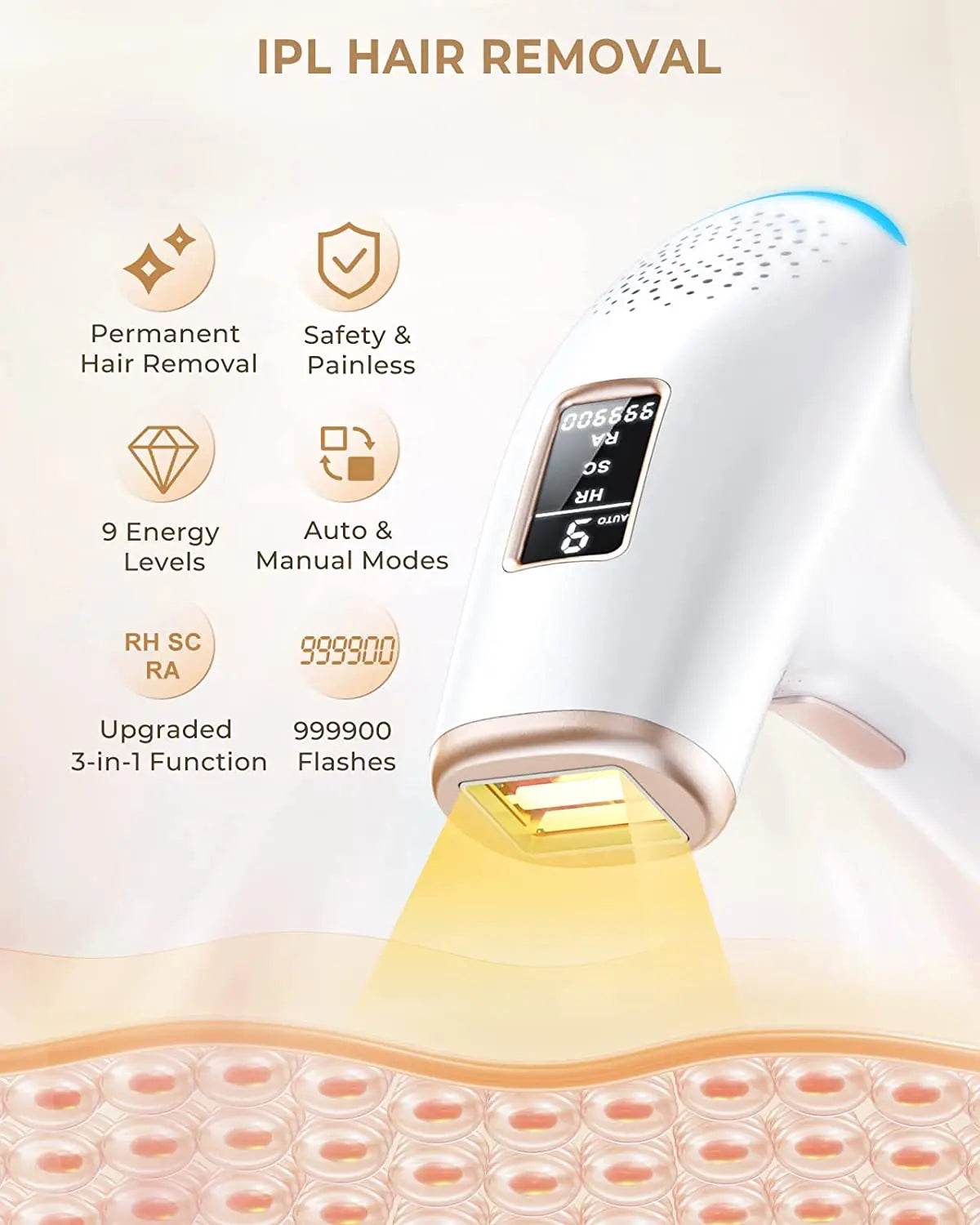 Épilation laser IPL 999900 flashs HR/RA/SC 3 en 1 dispositif d'épilateur 5c ㎡   fenêtre flash 17.6J pour les jambes du visage, les bras, l'utilisation du corps entier