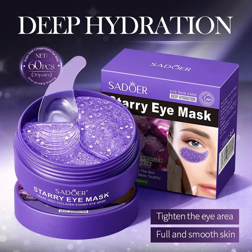 Masque pour les yeux aux algues, masque pour les yeux au collagène aux graines de raisin SADOER, masque pour les yeux hydratant et nourrissant, soin Anti-rides pour la peau des yeux