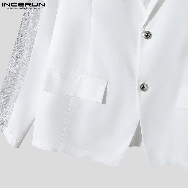 Mode Style décontracté hauts INCERUN nouveaux hommes Perspective dentelle épissage conception costume manteaux mâle solide à manches longues Blazer S-5XL 2024