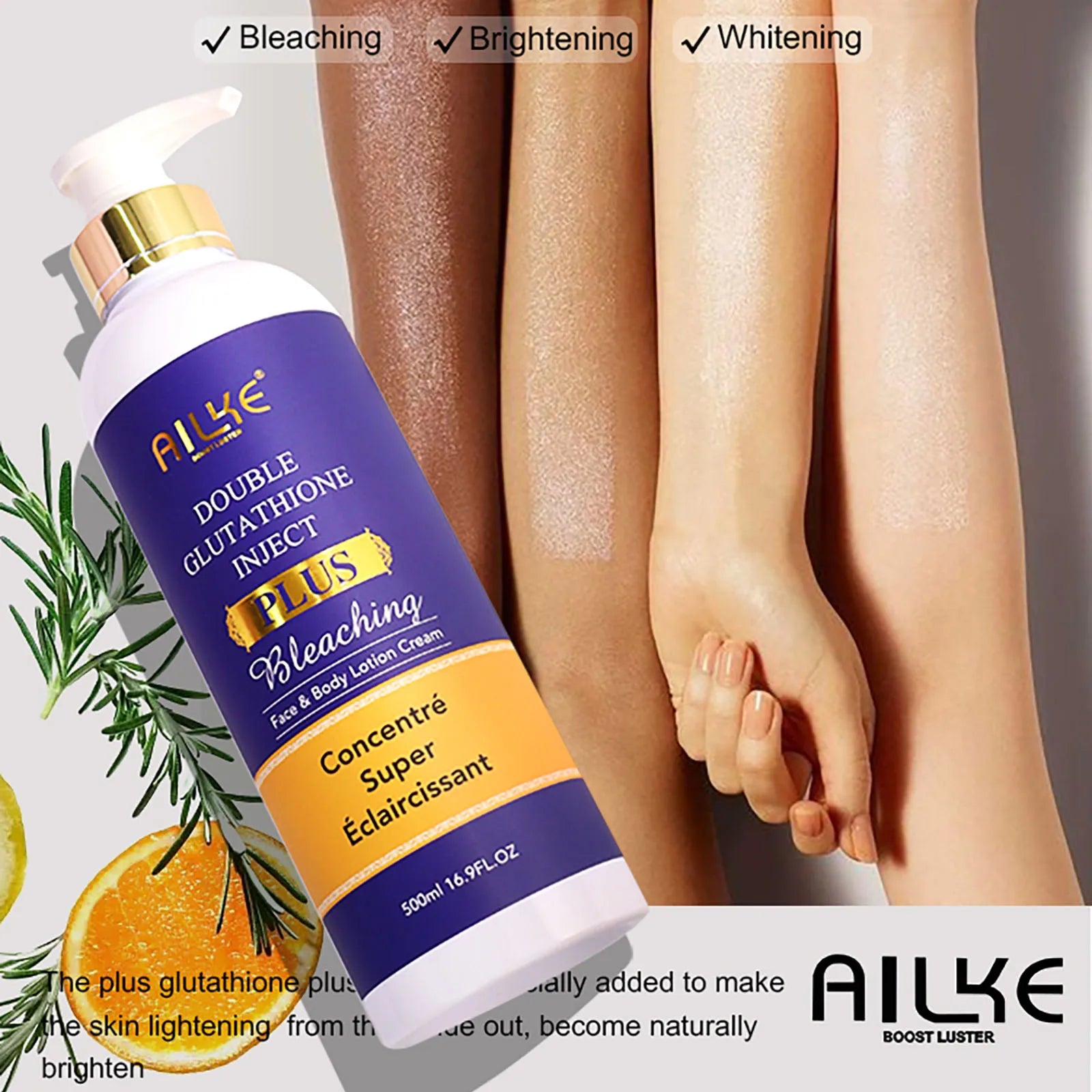 AILKE Ensemble de blanchiment double glutathion pour tous les types de peau, réduit les taches foncées, la mélanine, les taches de rousseur, le cloasma, même le teint