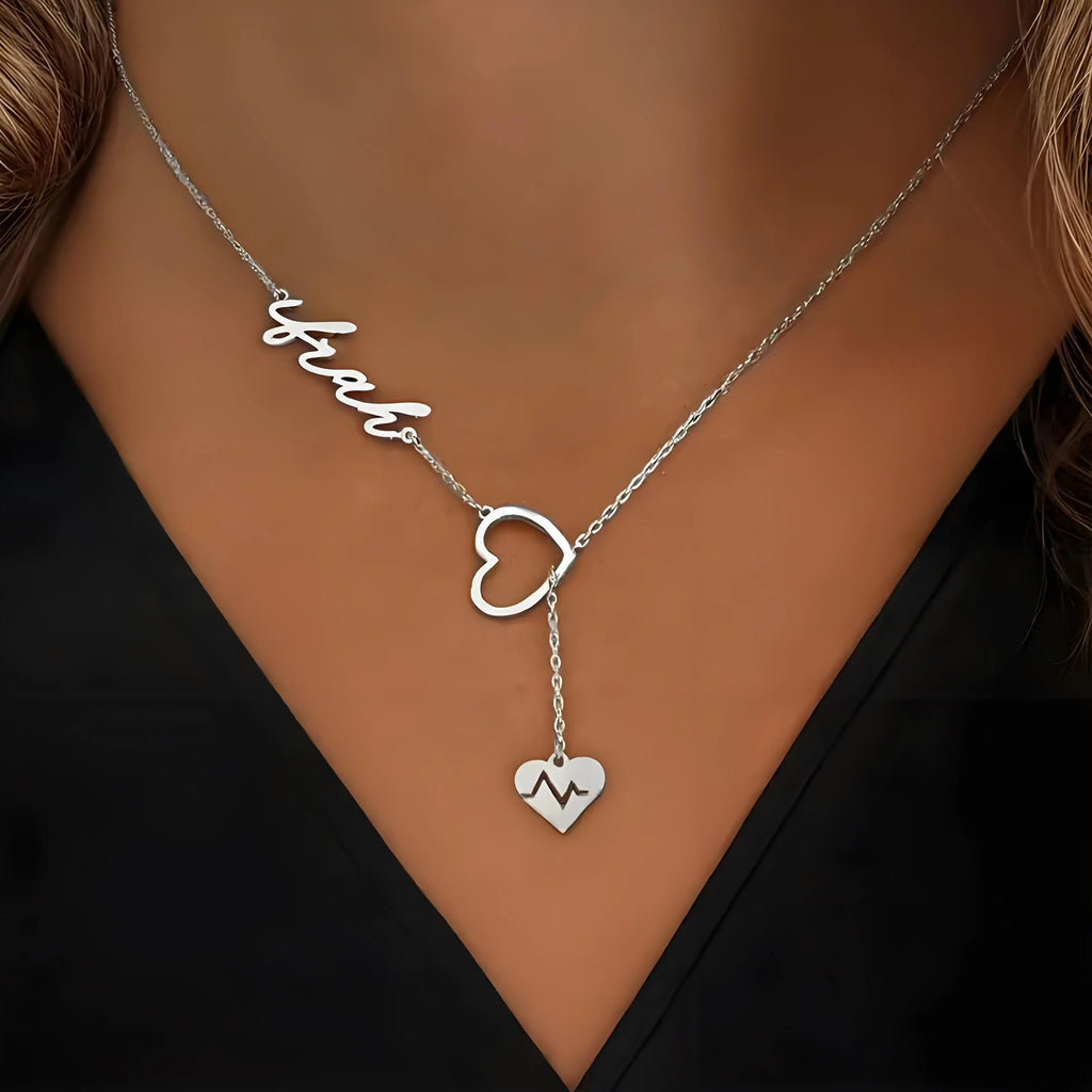 Collier personnalisé avec nom de battement de coeur de couple, bijoux personnalisés en chaîne en forme de Y, cadeau idéal pour la Saint-Valentin