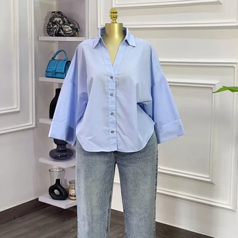 Blouse pour femme  automne  à manches longues simple boutonnage  ample style 2026