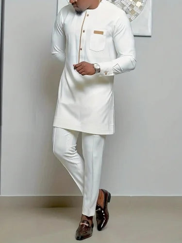 Nouveau Dashiki africain ethnique hommes à manches longues T-shirt pantalon costume personnalité haut imprimé taille standard banquet événement robe S-2XL