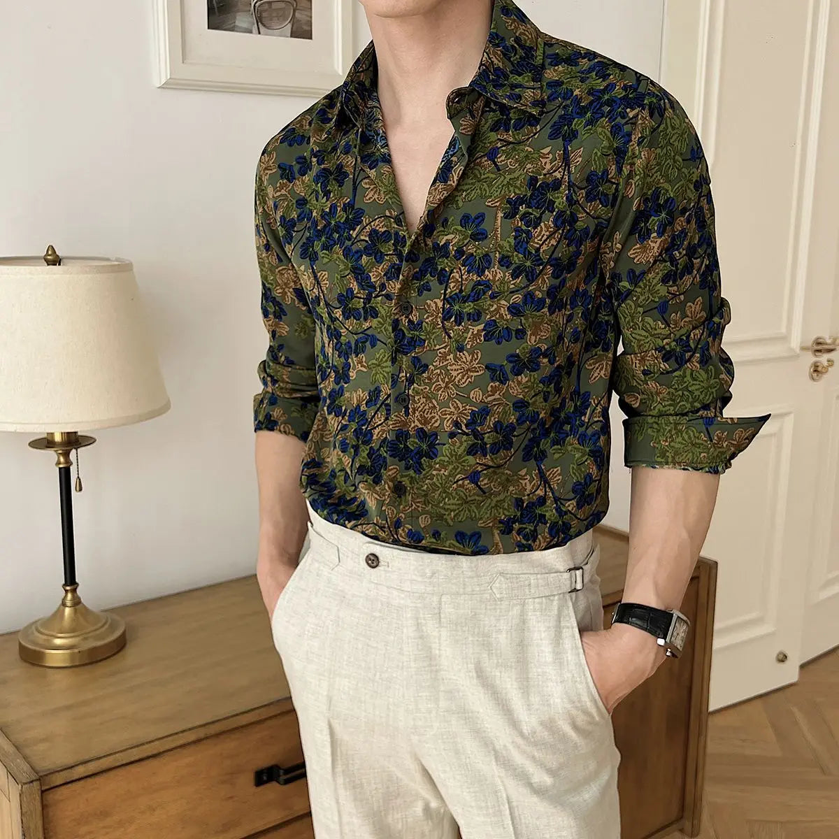 Chemise à manches longues homme, imprimé Floral, décontractée, coupe ample, respirante, polyvalente