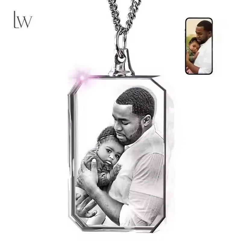 Collier Photo en cristal 3D personnalisé, collier personnalisé avec Photo gravée au Laser, cadeau , souvenir de Couple et famille