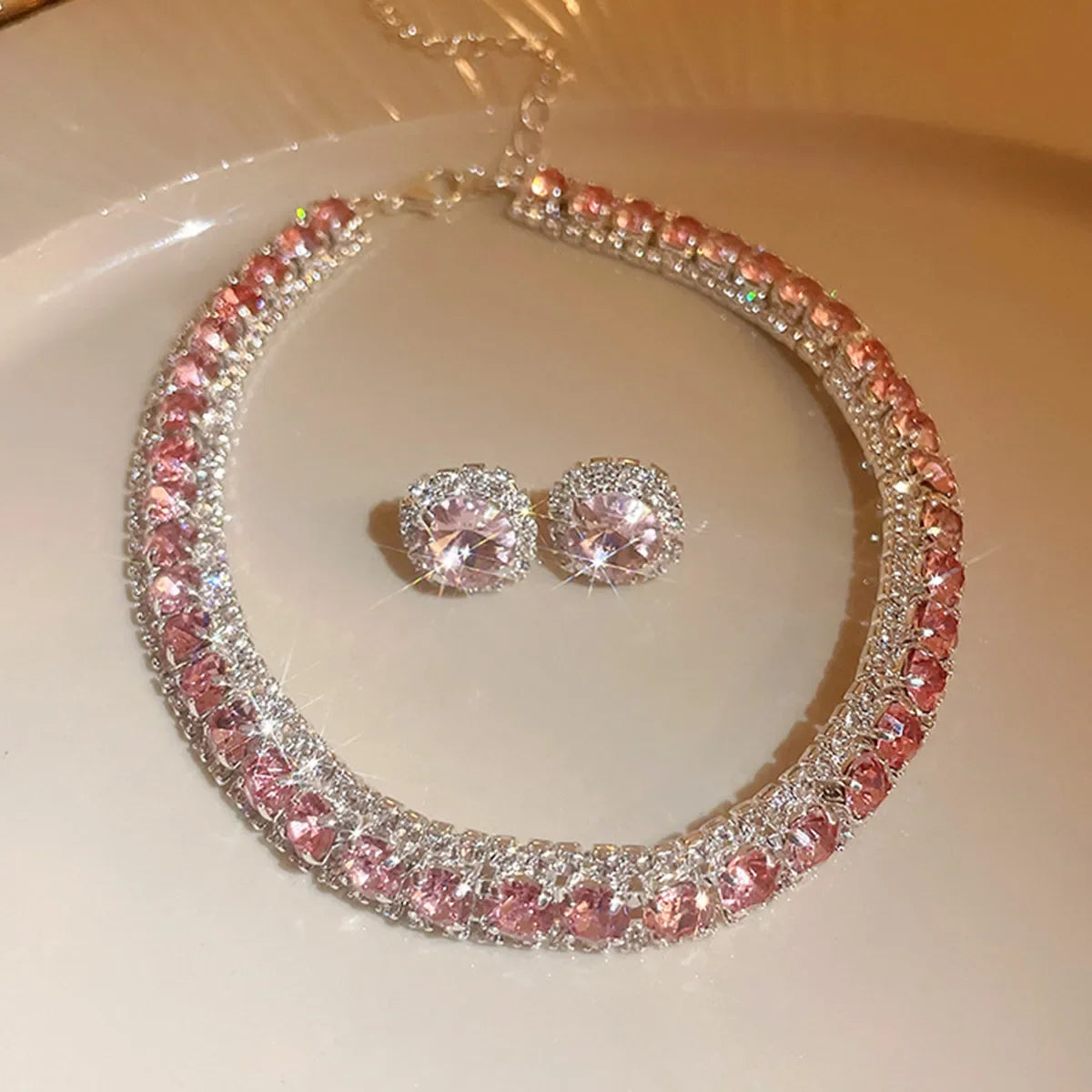Ensemble collier et boucles d'oreilles en cristal de luxe pour femmes, ensembles de bijoux, accessoires, champagne, vert, bleu, noir, fête de mariage