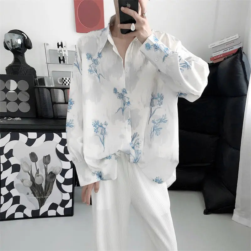 Chemise à manches longues imprimée en 3D pour hommes, chemise à motif floral, haute qualité