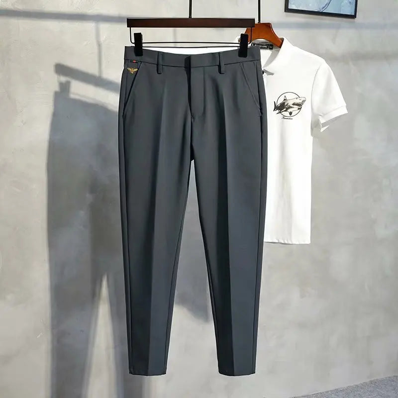 Pantalon décontracté pour hommes, broderie d'abeille,endances, Style fin, Style britannique, à jambes droites