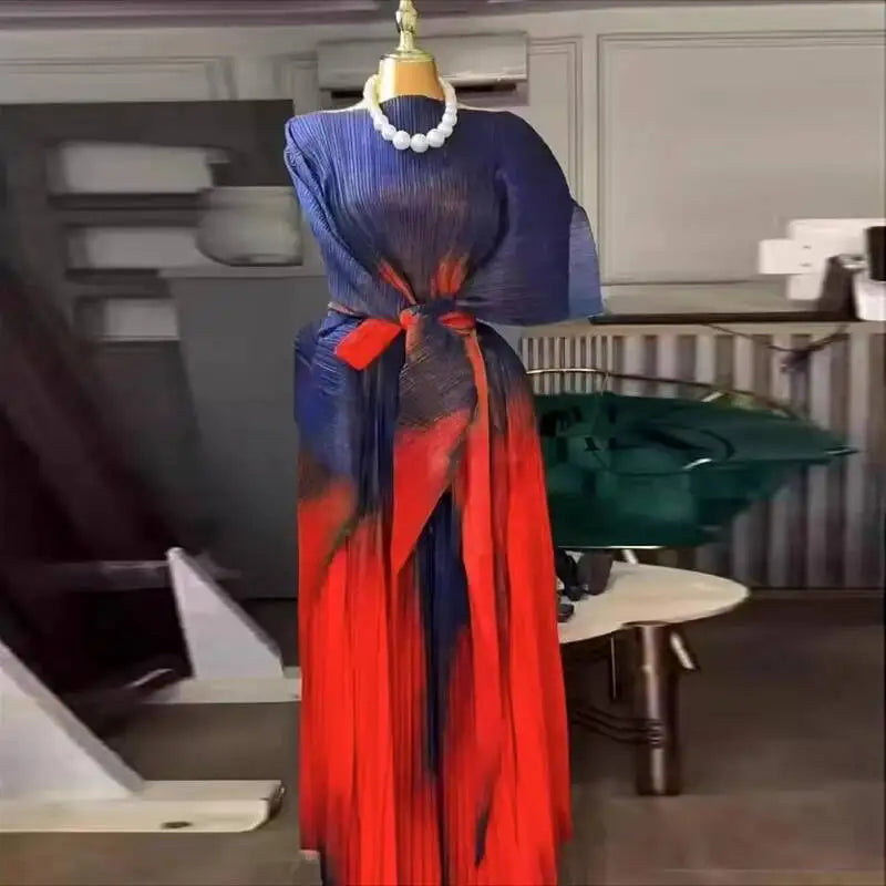 Ensemble femme Chic impression plissée  deux pièces pull irrégulier haut et taille élastique pantalon à jambes larges collection 2026