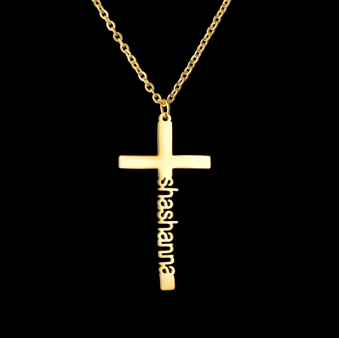 collier personnalisé avec nom et croix en acier inoxydable pour femmes et hommes, pendentif en Zircon, bijoux à la mode, cadeau d'anniversaire
